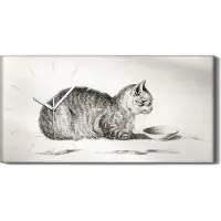 Coloray Wanduhr Uhr Wandbild Leinwand Geräuschlos 60x30 Zeichnung Tier Katze Kunst - weiße Hände