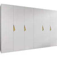 MEBLE KRYSPOL Schrank 300x202x52 cm mit Kleiderstange, 6xTür, SANDI, Weiß, Griff Gold