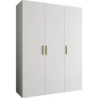 MEBLE KRYSPOL Schrank 150x202x52 cm mit Kleiderstange, 3xTür, BARI, Weiß, Griff Gold
