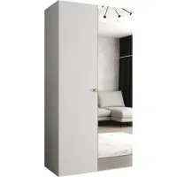 MEBLE KRYSPOL Schrank 100x202x52 cm mit Kleiderstange & Spiegel, 2xTür, PARMA, Weiß, Griff Gold