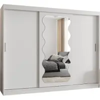 MEBLE KRYSPOL SPOTI 250 Kleiderschrank mit drei Schiebetüren für Schlafzimmer – moderner Aufbewahrungsschrank mit Kleiderstange und Regalen – 250x200x62cm - Mattweiß