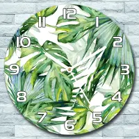 Coloray Wanduhr aus Glas Rund fi 30 Tropische Blätter Quarz Deko Schlafzimmer Büro