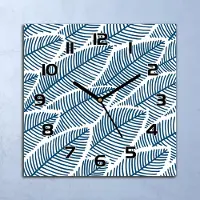 Coloray Wanduhr Echt-Glas-Küchenuhr Subtil Blaue Blätter Quarz 30x30 Deko Bilder