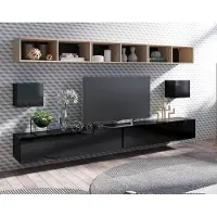 Lomadox Moderne Wohnwand in schwarz Hochglanz mit Artisan Eiche Nb. CAIRNS-132, B/H/T ca. 300/200/43 cm