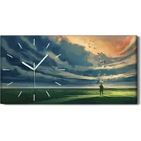 Coloray Dekor Leinwand Uhr Wandbilder Quarz 60x30 Mann der einen Regenschirm Malerei - weiße Hände