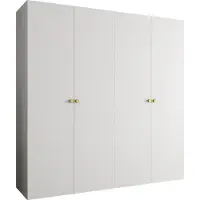 MEBLE KRYSPOL Schrank 200x202x52 cm mit Kleiderstange, 4xTür, PARMA, Weiß, Griff Gold