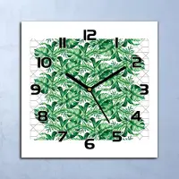 Coloray Wanduhr Echt-Glas-Küchenuhr Exotische Blätter Quarz Lautlos 30x30 Deko Bilder