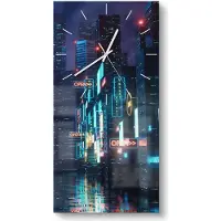DEQORI Glasuhr 30x60 cm Modern 'Stadtzentrum bei Nacht' Wanduhr Glas Uhr Design leise