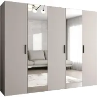 MEBLE KRYSPOL Schrank 250x202x52 cm mit Kleiderstange & Spiegel, 5xTür, BARI, Kaschmir, Griff Schwarz