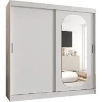 MEBLE KRYSPOL ROYAL 200 Kleiderschrank mit zwei Schiebetüren für Schlafzimmer – moderner Aufbewahrungsschrank mit Kleiderstange und Regalen – 200x200x62cm - Mattweiß