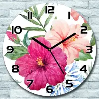 Coloray Wanduhr aus Glas Rund fi 30 Rosa Hibiskusblüten Quarz Deko Wohnzimmer Büro