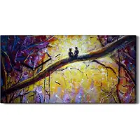 Coloray Wanduhr Leinwand Bild Uhr Kunstdruck 60x30 Bild Malerei Bäume Wald Paar Liebe - schwarze Hände