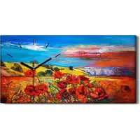 Coloray Wandkunst Leinwand Bild Uhr Geräuschlos 60x30 Gemälde Blumen Himmel Wolken Kunst - schwarze Hände