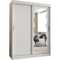 MEBLE KRYSPOL SPOTI 150 Kleiderschrank mit zwei Schiebetüren für Schlafzimmer – moderner Aufbewahrungsschrank mit Kleiderstange und Regalen – 150x200x62cm - Mattweiß