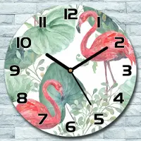Coloray Wanduhr aus Glas Rund fi 30 Flamingo Handflächen Quarz Deko Schlafzimmer Büro
