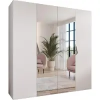 MEBLE KRYSPOL Schrank 200x202x52 cm mit Kleiderstange & Spiegel, 4xTür, SANDI, Weiß, Griff Kaschmir