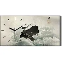 Coloray Dekor Leinwand Uhr Wandbild 60x30 Malerei Asiatische Wasser Wellen Vogel Felsen - schwarze Hände