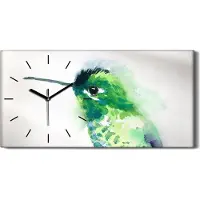 Coloray Wandbild Leinwand Bilder mit Uhr 60x30 Kunst Aquarell Grüner Vogel Kolibri - schwarze Hände