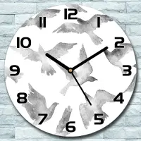 Coloray Wanduhr aus Glas Rund fi 30 Vogel grau und weiß Quarz Deko Schlafzimmer Büro