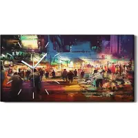Coloray Leinwand Uhr Küche Wohnzimmer Bild 60x30 Kunst Stadt Straße bunt Einkaufsmarkt - weiße Hände