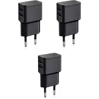 Wicked Chili 3er Set Dual USB Ladegerät 12W / 2400mA Pro Series Universal Netzteil geeignet für Handy, Watch, Powerbank und Bluetooth Speaker, 2-Fach USB Netzadapter (Netzstecker 90°, 2-Fach USB)