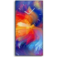 Coloray Wanduhr Leinwand Bild Uhr Geräuschlos 30x60 Abstraktion Kunst bunte Energie - weiße Hände