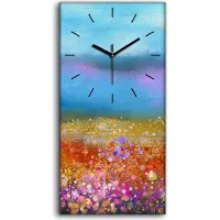 Coloray Wanduhr Uhr Wandbild Leinwand Geräuschlos 30x60 Abstrakte Kunst Blumen bunt - schwarze Hände
