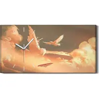 Coloray Dekor Leinwand Uhr Wandbilder 60x30 Vogelförmige Wolke im Sonnenuntergang - weiße Hände