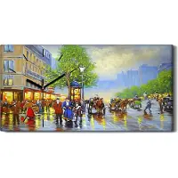 Coloray Wanduhr Bürouhr Leinwand Bild Kunstdruck 60x30 Alt Stadt Landschaft Vintage-Stil - schwarze Hände