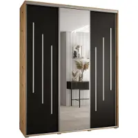 MEBLE KRYSPOL Davos 9 Schrank, drei Türen - 235,2x200x45 cm - Artisan Schwarz Silber