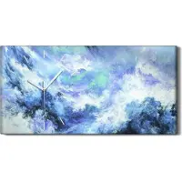 Coloray Dekor Leinwand Uhr Wandbilder Quarz 60x30 Abstrakte surreale graue blaue Wolken - weiße Hände