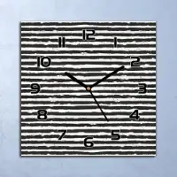 Coloray Wanduhr Echt-Glas-Küchenuhr Weiß-schwarze Streifen Quarz 30x30 Deko Bilder