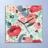 Coloray Wanduhr Echt-Glas-Küchenuhr Mohnblumen Vintage Quarz 30x30 Deko Bilder
