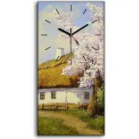 Coloray Leinwand Uhr Küche Wohnzimmer Bild Geräuschlos 30x60 Ölgemälde Dorf Hütte - schwarze Hände