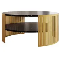 Mirjan 24 Couchtisch Fikoli Gold, Wohnzimmer Kaffeetisch, Beine und Seiten aus Stahl (Farbe: Gold / Black Pietra Grigia)