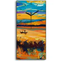 Coloray Leinwand Uhr Küche Wohnzimmer Bild 30x60 Gemälde Fischer Himmel Sonnenuntergang - schwarze Hände