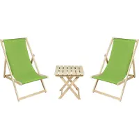 Meblośtyl 2 x Liegestuhl + Beistelltisch Strandliege Holz Sonnenliege Gartenliege Gartentisch Grün
