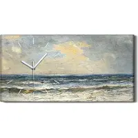 Coloray Wandbild Leinwand Bilder Wanduhr 60x30 Abstrakte Kunst Meer Wellen Himmel - weiße Hände