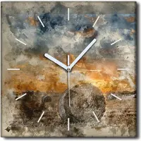 Coloray Uhr auf Leinwand 30x30 cm Wand Uhr Dekoration Wohnzimmer Segeltuch weiße Zeiger -Sonnenaufgang Aquarell