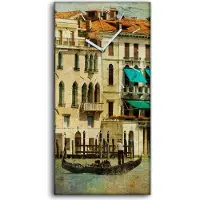 Coloray Wandbild Leinwand Bilder mit Uhr Quarz 30x60 Venedig Farbe Italien Stadt Wasser - weiße Hände