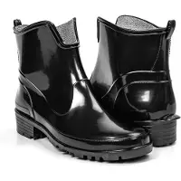 HEYO Gummistiefel Damen Kurz PVC Wasserdichte Regenstiefel Bequeme Rutschfeste Outdoor-Schuhe Gummistiefeletten Schwarz 40