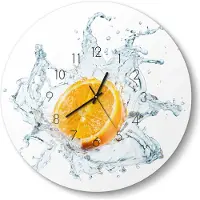 DEQORI Glasuhr Ø50 cm Zahlen 'Spritzige Orange' Wanduhr Glas Uhr Design leise Küchenuhr