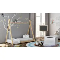 Meble Wróbel Kiefernholzbett für Kinder, , Bodenbett Tipi, 80 x 160 cm, Höhe 143 cm, Naturbelassen