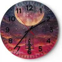 ARTTOR Wanduhr - Rund - Glasuhr - Mond Schaukel Frau - 40x40cm - Schleichendes Uhrwerk - Lautlos - zum Aufhängen bereit - Dekoration Modern - Wanddekoration aus Glas - C4AR40x40-5095