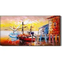 Coloray Wanduhr Uhr Wandbild Leinwand Quarz 60x30 Segel Vogel Brücke Venedig Italien - weiße Hände