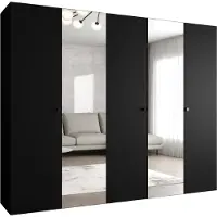 MEBLE KRYSPOL Schrank 250x202x52 cm mit Kleiderstange & Spiegel, 5xTür, PARMA, Schwarz, Griff Schwarz