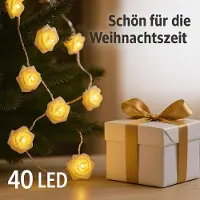 My-goodbuy24 LED Lichterkette Rosen Weiß Tischdeko Romantisch Deko Batteriebetrieben Warmweiß