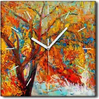 Coloray Uhr auf Leinwand 30x30 cm Wand Uhr Dekoration Wohnzimmer Segeltuch weiße Zeiger -Herbstwaldlandschaft.