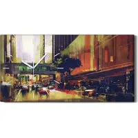 Coloray Wandbild Leinwand Bilder Wanduhr 60x30 Gemälde Stadt Autos Gebäude Kunst - weiße Hände