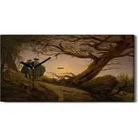 Coloray Wanduhr Bürouhr Leinwand Bild 60x30 Malerei Wald Bäume Felsen Sonne Natur Kunst - schwarze Hände